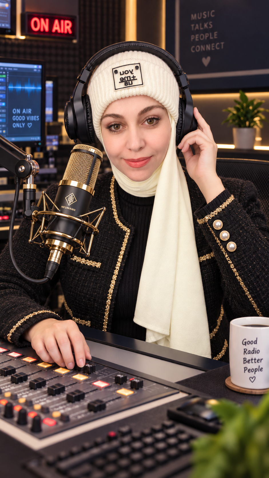 DJ Gönül canlı yayın ve ses prodüksiyon stüdyosunda